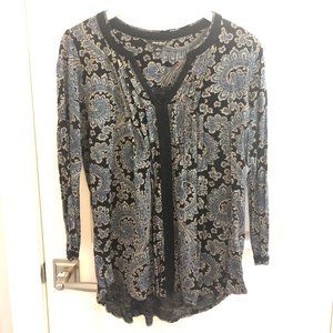 Lucky Brand Long Sleeve  V Neck Top Large Black and Blue